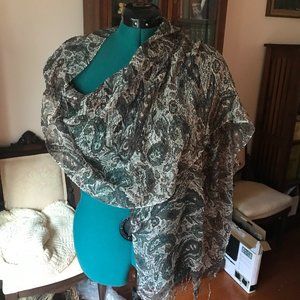 CEJAN: BROWN, TEAL, CREAM PAISLEY SCARF/WRAP